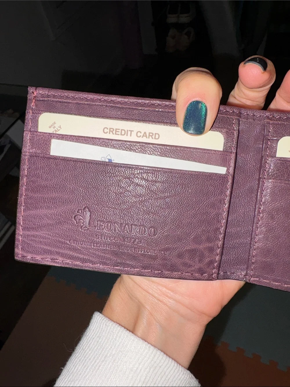 Slim Leather Card Wallet - Plum